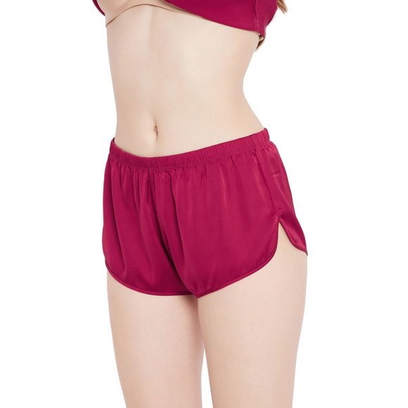 Solid Jester Red 2 Pcs Satin Shorts Sleepwear for Women - Picture 4 of 6